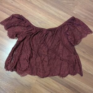 American Eagle Outfitters Deep Red Lace Off The Shoudler Top